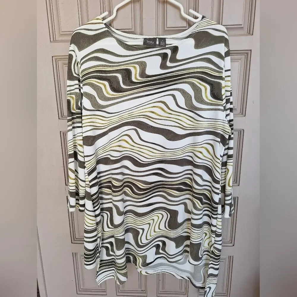 Chico's Traveler Tunic Sz3 (XL) Abstract Print White/Neutrals Stretch Lt Weight